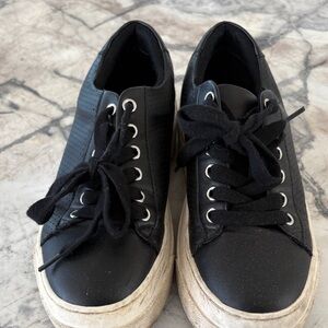 Steve Madden Black Platform Lace-Up Sneakers with White Sole